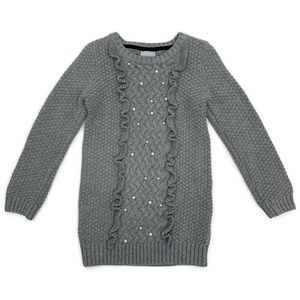 Tahari Girl’s 4T gray knit ruffled front tunic sweater with accent pearls